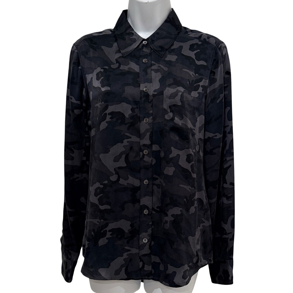 Equipment Femme Silk Black Camo Blouse S Button Luxury Minimalist Designer Top